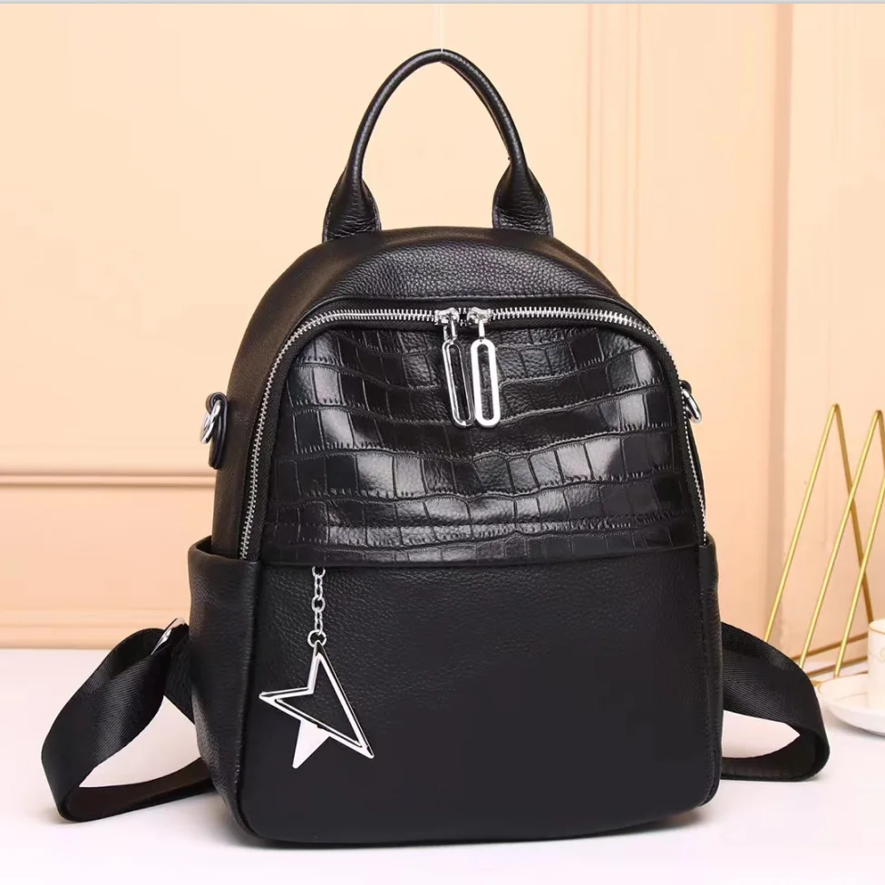 2024 New Fashion Alligator Genuine Leather Women Backpacks Luxury Brand Female Real Natural Leather Girl Student Casual Backpack