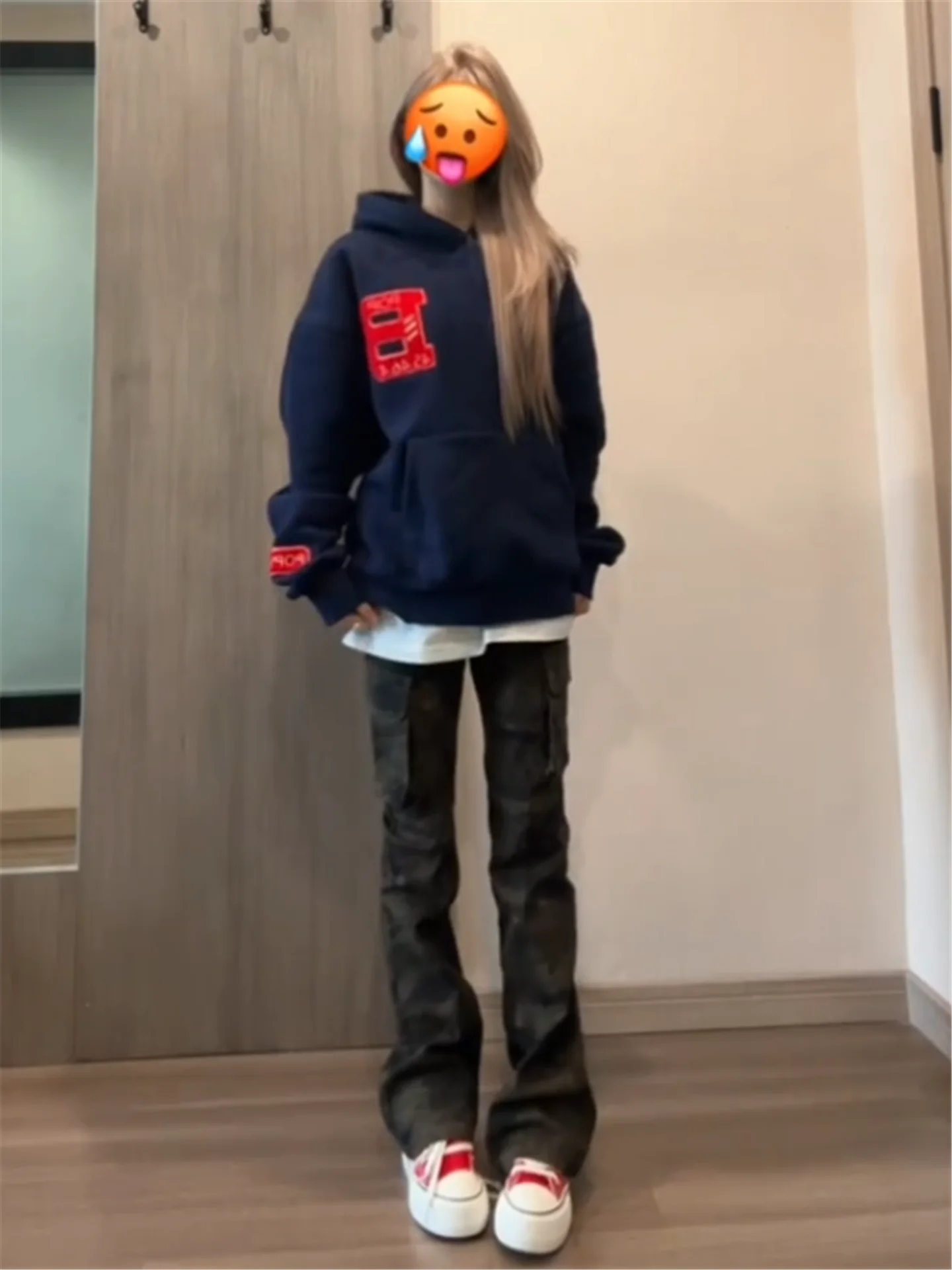 

Джинсы-клеш в американском стиле, камуфляжные, для работы, женские, удлиненные, с низкой талией, весна-осень, облегающие