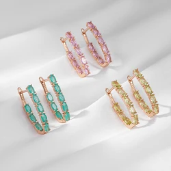 Wbmqda Oval Multicolor Stone Long Drop Earrings For Women 585 Rose Gold Color Full Zircon Setting Luxury Fashion Jewelry Gifts
