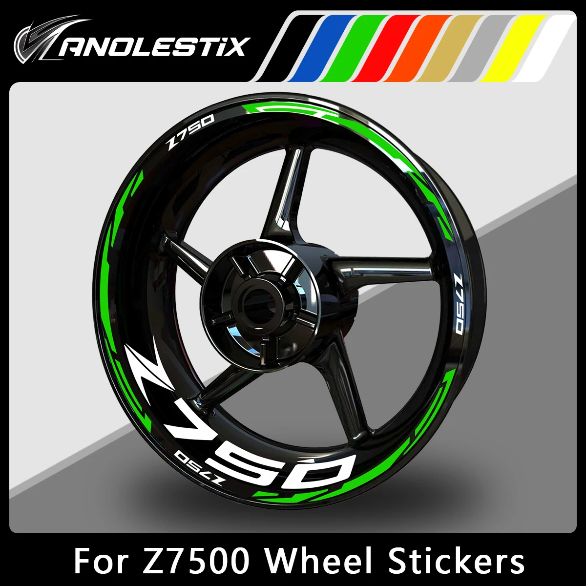 AnoleStix-Adesivo Refletivo Da Roda Da Motocicleta, Hub Decal, Rim Stripe Tape para Kawasaki Z750