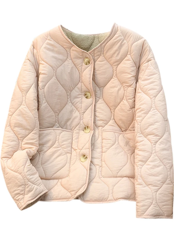 Różowy płaszcz damski z aksamitu jagnięcego, ocieplany bawełną, z okrągłym dekoltem, z wewnętrznym wykończeniem z futra jagnięcego, bawełniany płaszcz wierzchni, retro, długi płaszcz z rękawami.