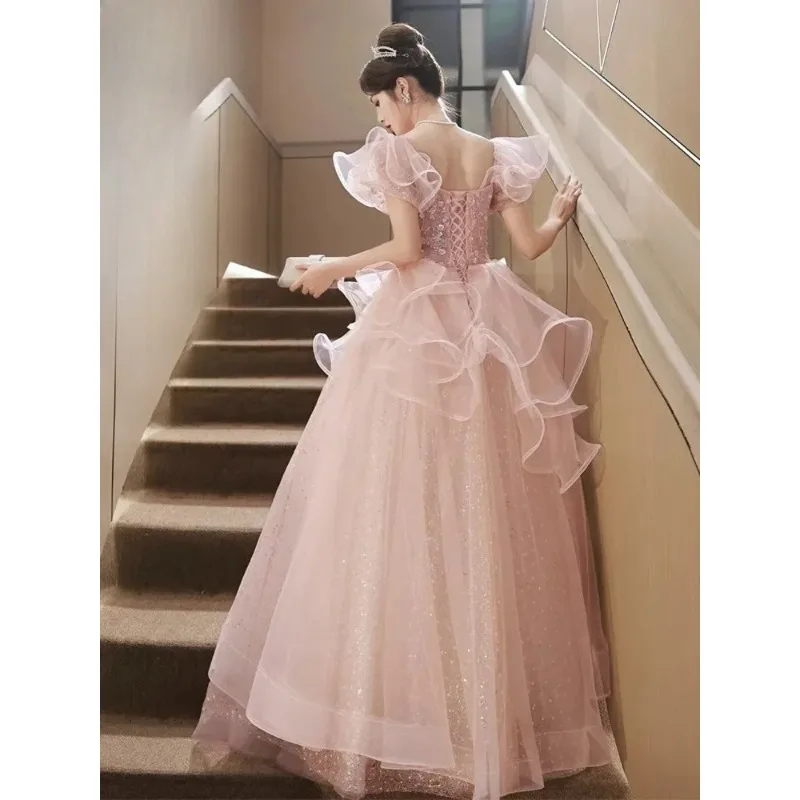 Roze avondjurk voor dames kunstexamen bal gastvrouw elegante volwassen ceremonie grensoverschrijdend modieus mouwloos Chinees merk