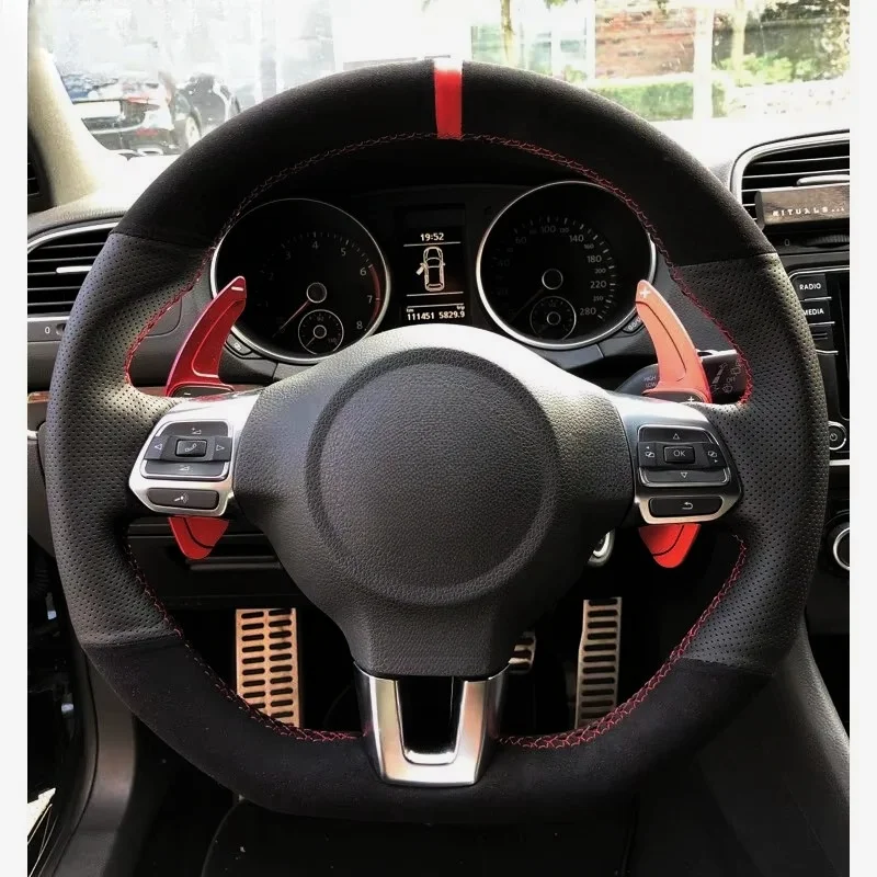 Customization Hand Sewing Suede Leather Car Steering Wheel Cover For Volkswagen Golf 6 GTI MK6 VW Polo GTI Scirocco R Passat CC