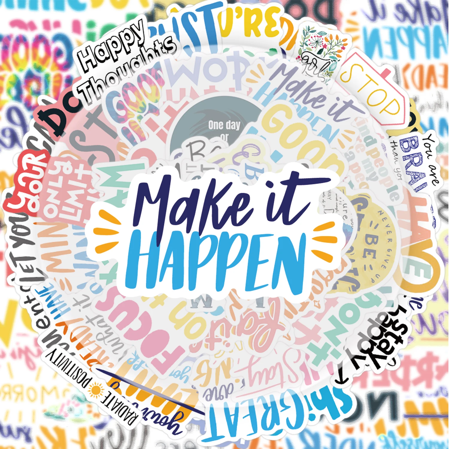 50 Inspirational Text Stickers, Vibrant Stickers and Decals Suitable for Water Bottles, Laptops, Cell Phones, Suitcases, Skateboards, Guitars, and Party Decorations
