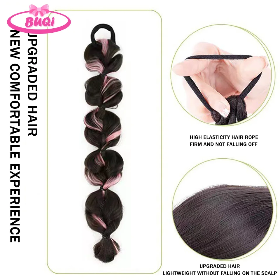 BUQI Synthetic Drawstraing Ponytail Extension Rubber Band Braided Twis Braid Hair Accessories Fake False Ponytails For Women