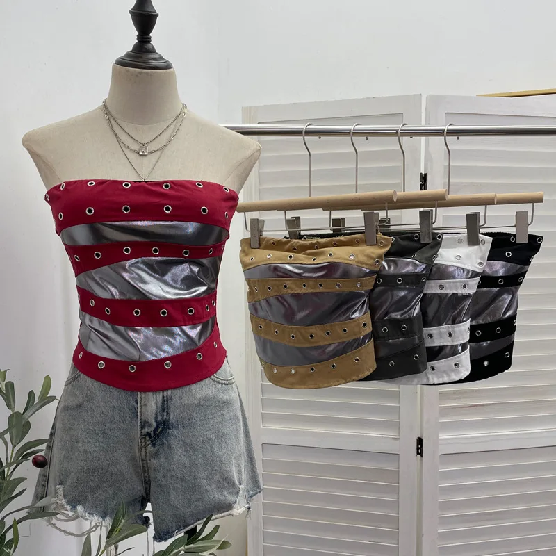 

Y2k Spice Girl Wear Splicing with Chest Pad Tube Top Short Sleeveless Top