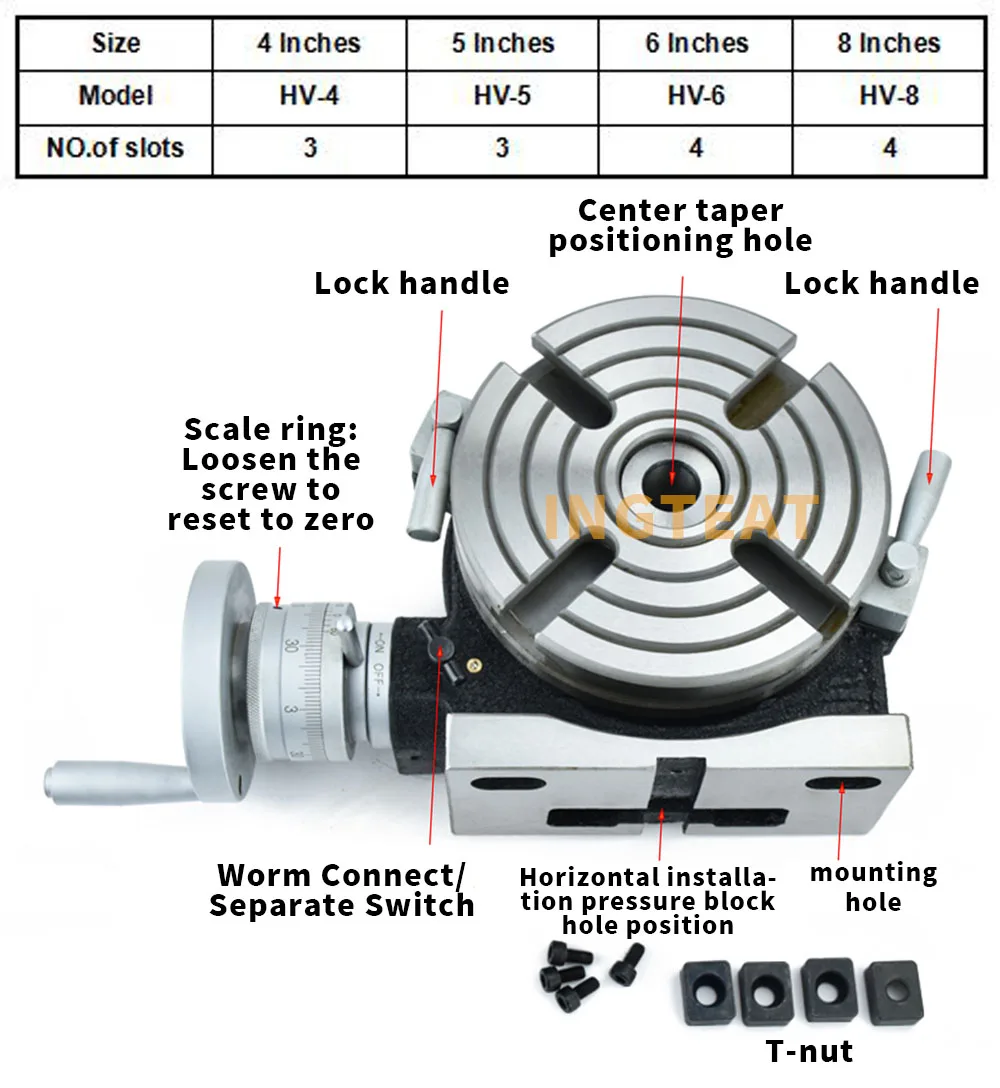 HV6 6\'\' Indexing Plate Rotary Table Vertical&Horizontal 150mm &125/160mm 3/4 Jaw Chuck for CNC Milling Drilling Grinding Machine