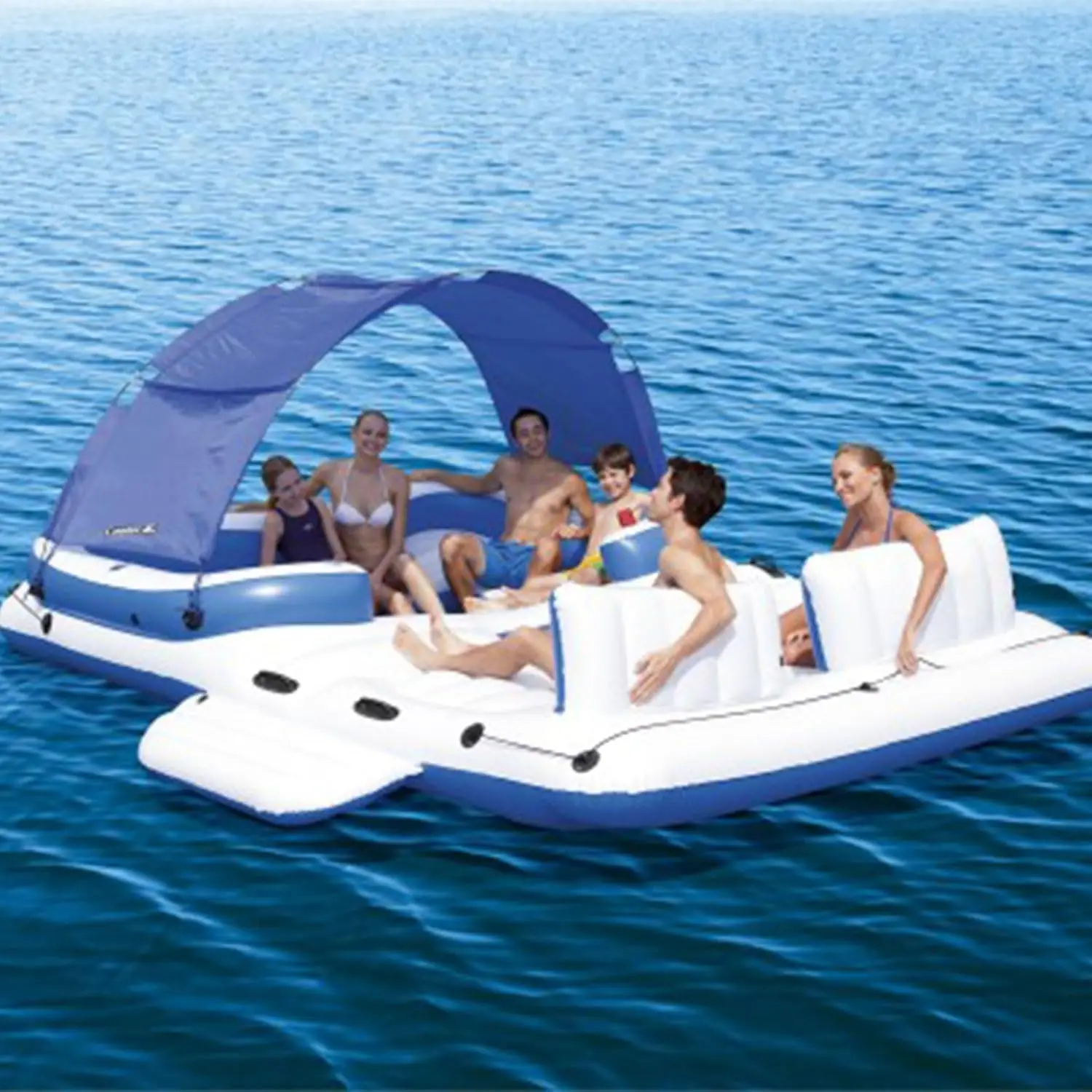 Hydro-Force Tropical Breeze 6 Person Inflatable Party Island Water Float Lounger with 6 Cup Holders, Backrests, and Detachable