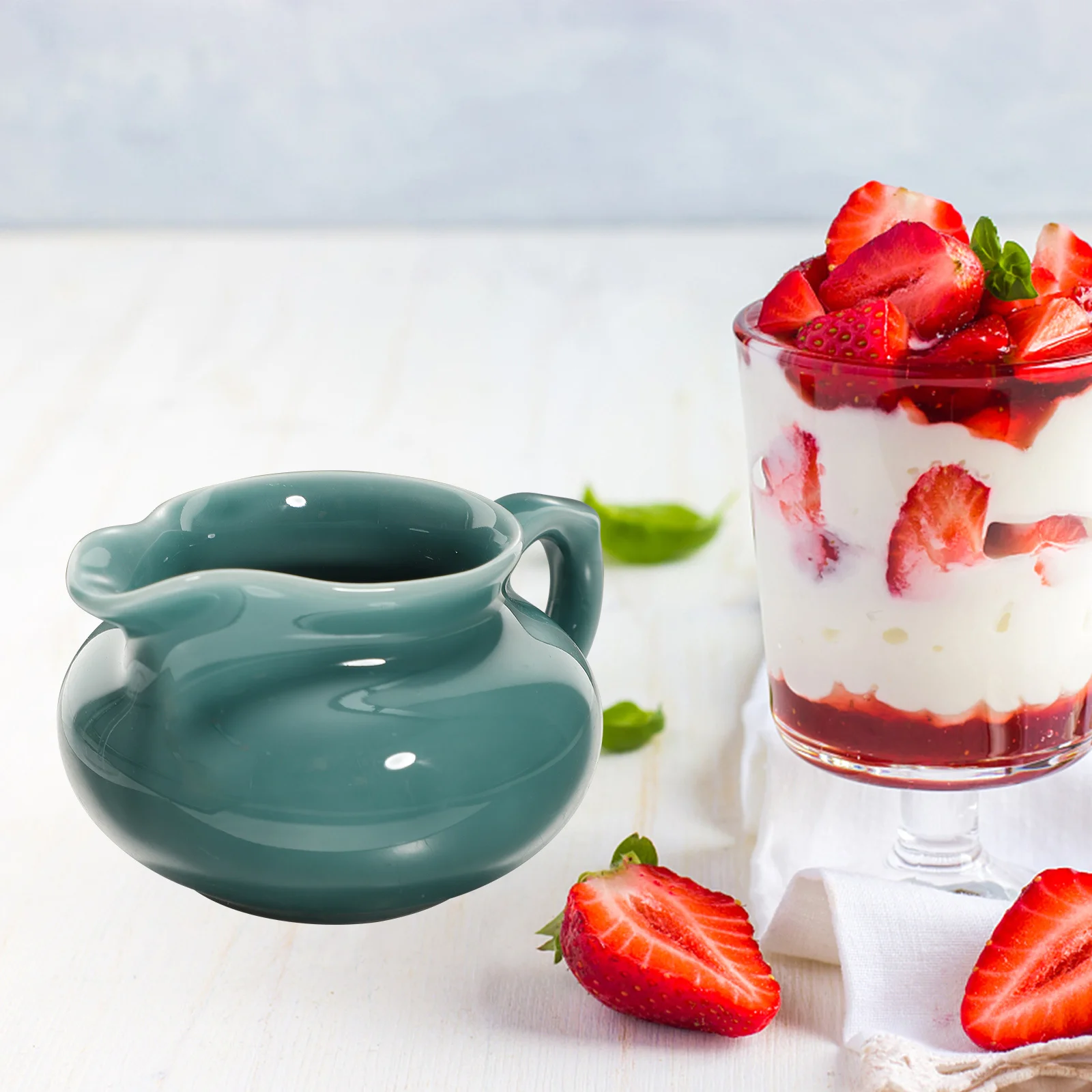 

Household Condiment Cup Ceramic Sauce Boat with Handle for Gravy Broth Cheese Dip Multi-Use Sauce Container Dining