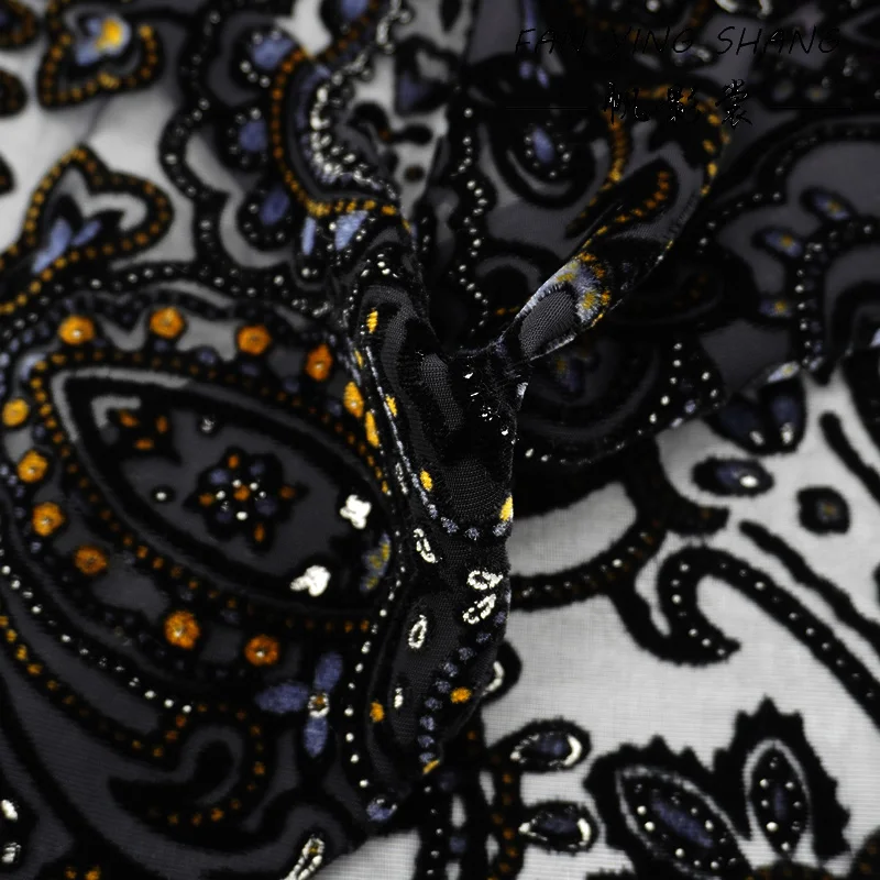 Nuevo 2026 Tela de terciopelo con efecto quemado en negro, azul y amarillo cachemir para vestidos, Telas para costura, Tissus Couture, ткань, Cloth Sewing, Tecido