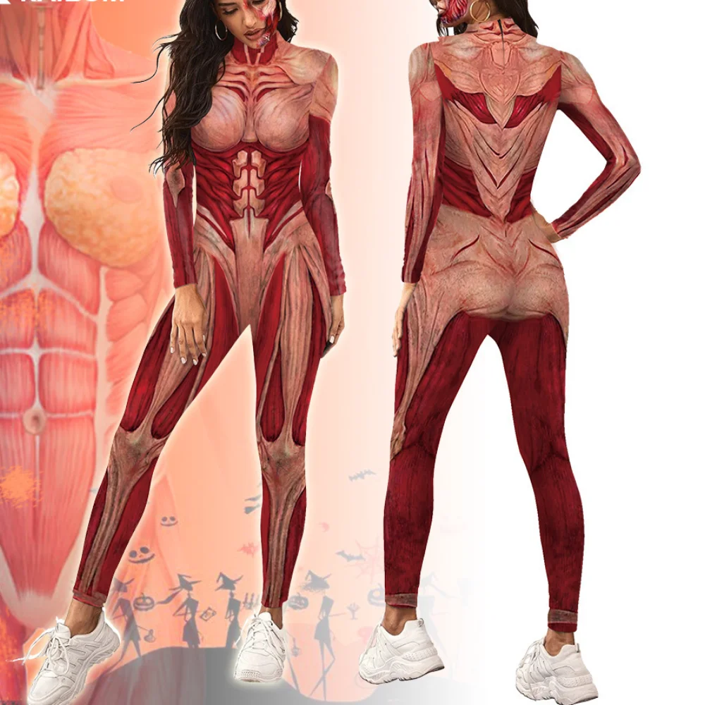 Zawaland-monos con músculos humanos para adultos, disfraces de Cosplay de Anime, ropa de fiesta de Halloween para hombres y mujeres, monos ajustados con estampado 3D