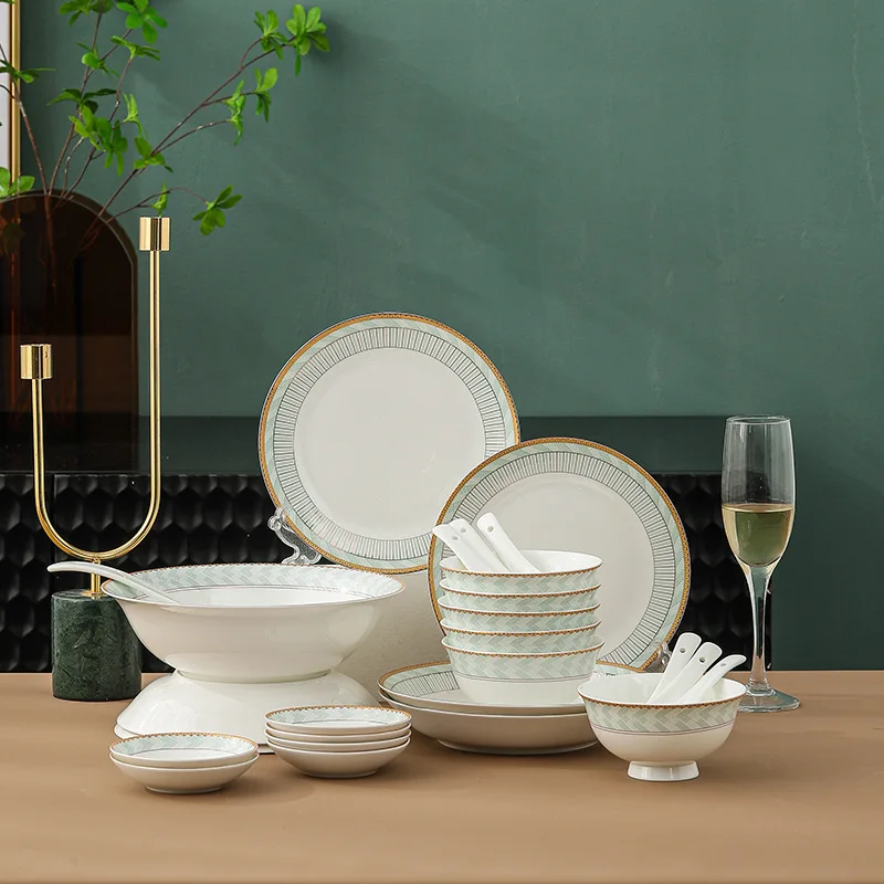 Ceramic tableware, dish set, household fresh and simple bone china, dish and chopstick gift set