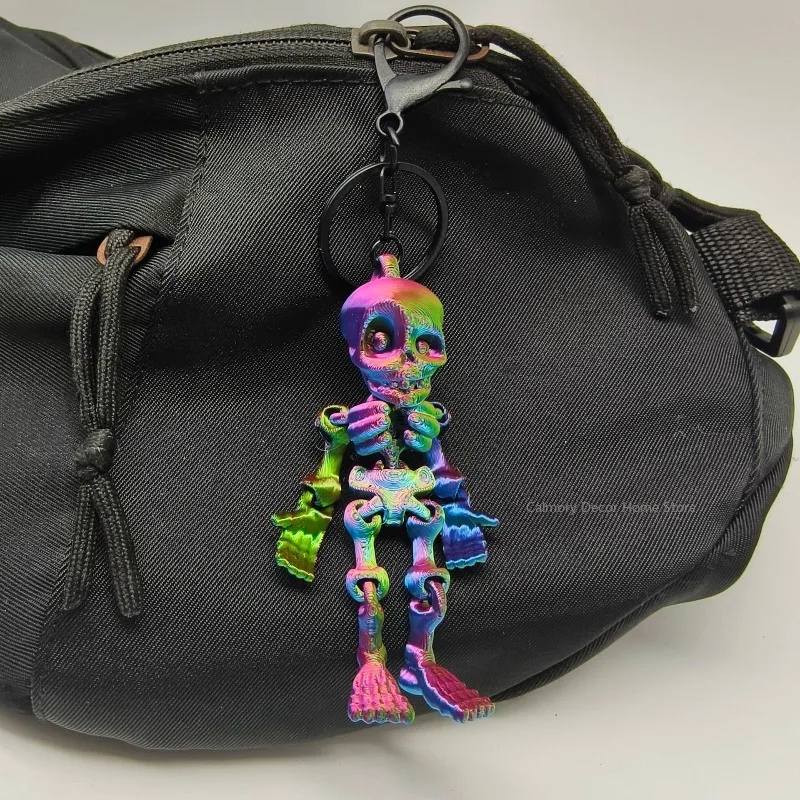 3D Printed Skeleton Keychain Pendant Halloween Skeleton 3D Joint Mobility Keychain Key Ring for Bags Decoration Birthday Gifts