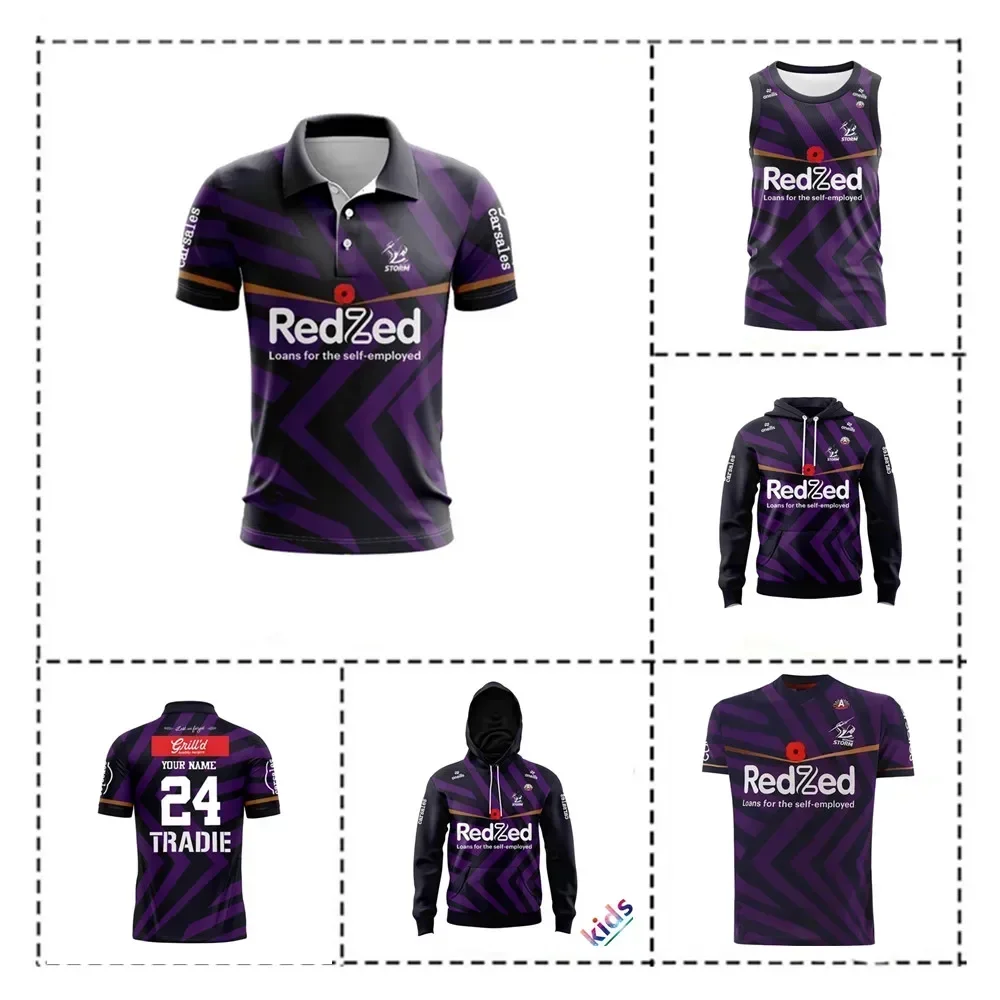 2024 Melbourne Storm Anzac Hoodie Rugby Jersey Kids - Women's - Men's Size: S-5XL（Print Custom Name Number）