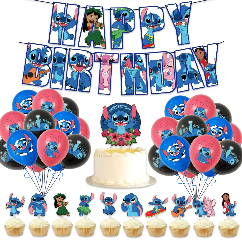 Décorations de fête d'anniversaire CAN o Stitch pour enfants, ballons Stitch, assiette de poulet britannique, serviette de fond, fournitures de fête, chaud