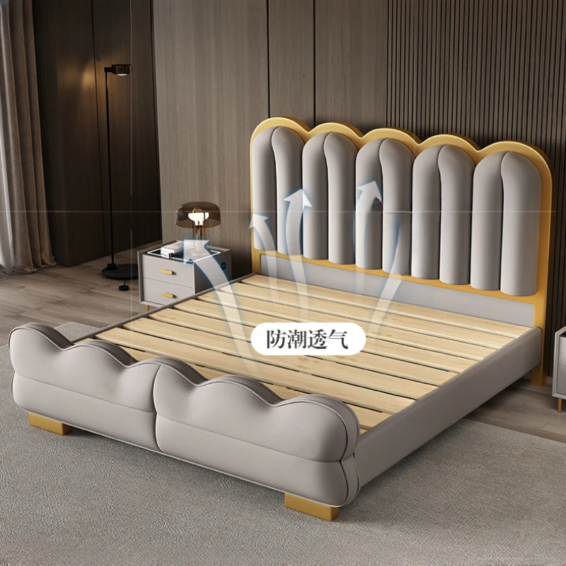 leather Frame Double Bed Queen Luxury Wooden Queen European Double Bed Princess Modern Cama Matrimonial Bedroom Furniture image 5