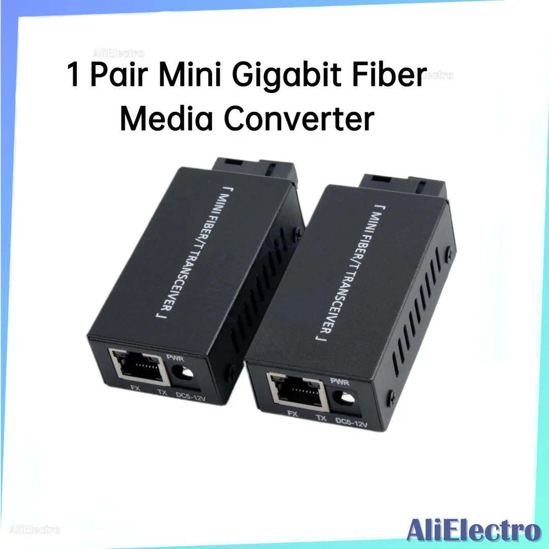 

1 Pair Mini Gigabit Fiber Media Converter 100/1000Mbps Fiber Transceiver SC to RJ45 Ethernet Switch 20Km with Power Adapter