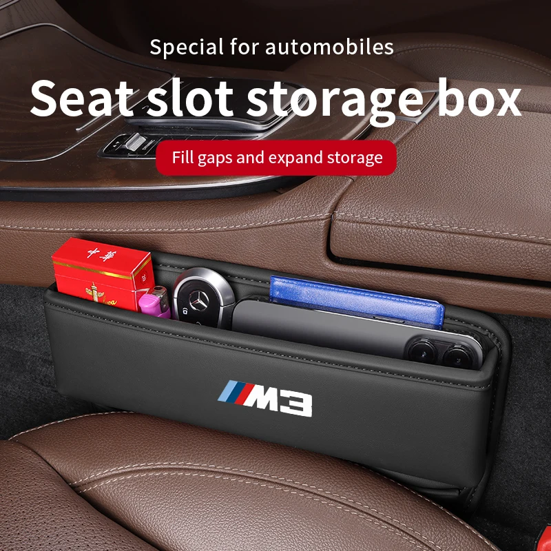 Para BMW M Power M3 Logo E90 E92 E93 F80 G80 G81 espacio para asiento de coche caja de almacenamiento de hendiduras multifunción accesorios de interior automotriz