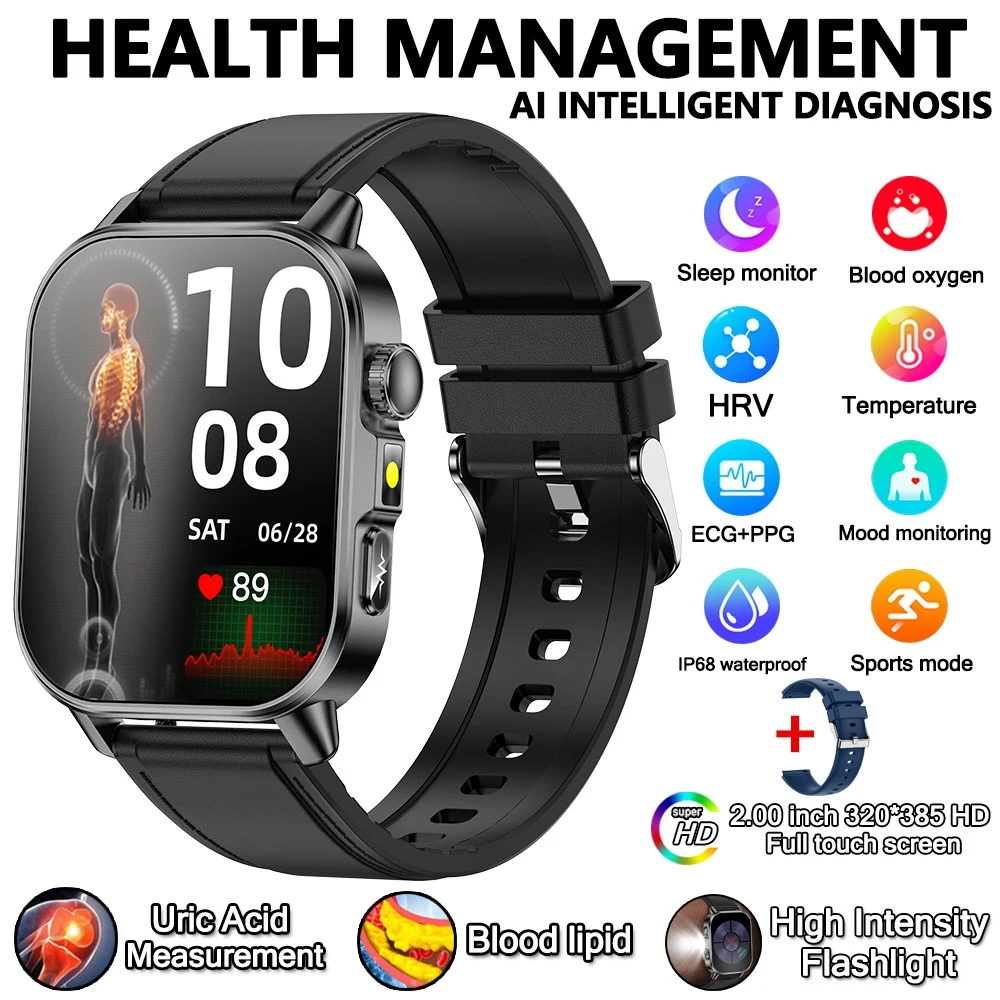2026 Neue Professionelle Gesundheits-Smartwatch für Männer EKG BP HR Harnsäure Lipid BMI Körperanalyse Bluetooth-Anruf Smartwatch für Frauen