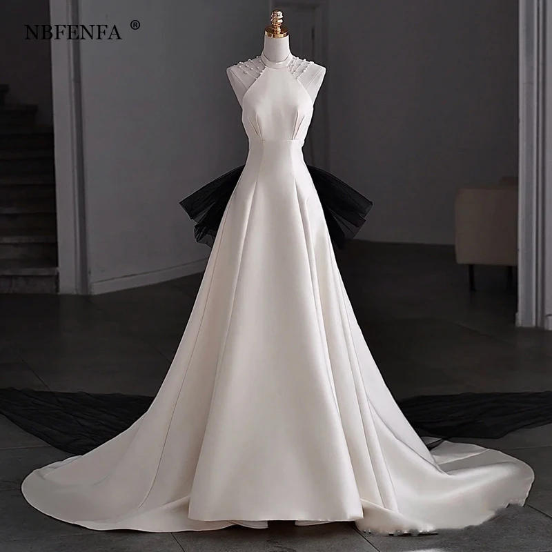 

Elegant Party Dresses For Women 2024 Trailing Bride Wedding Dress Sexy Off Shoulder Backless Evening Prom Women Satin Dresses