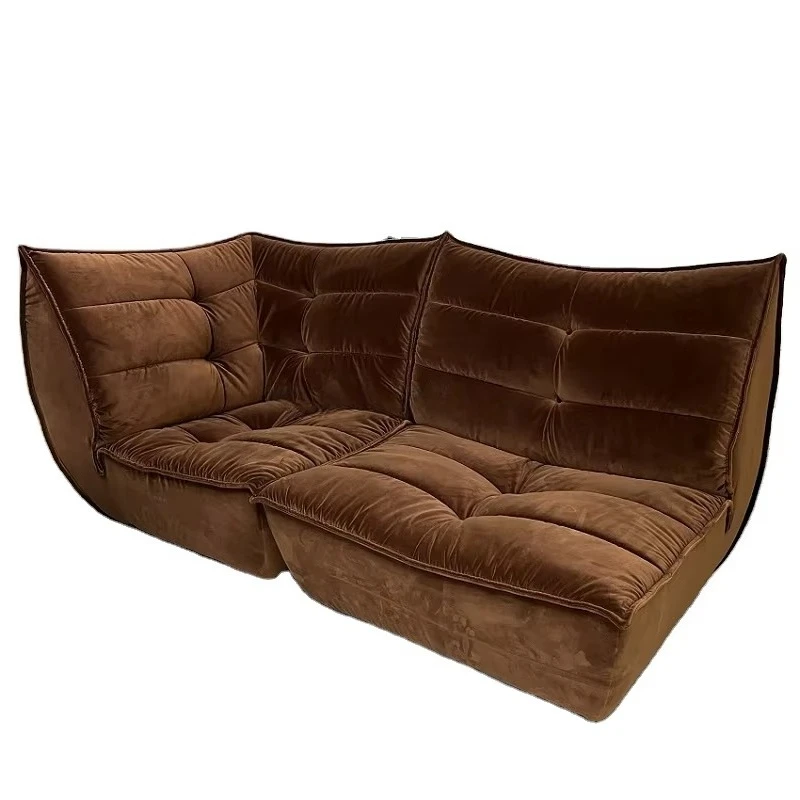 ^Mid-Century Design Chocolate Golden Brown Velvet 6 Elements Modular Soft Shell Sofa