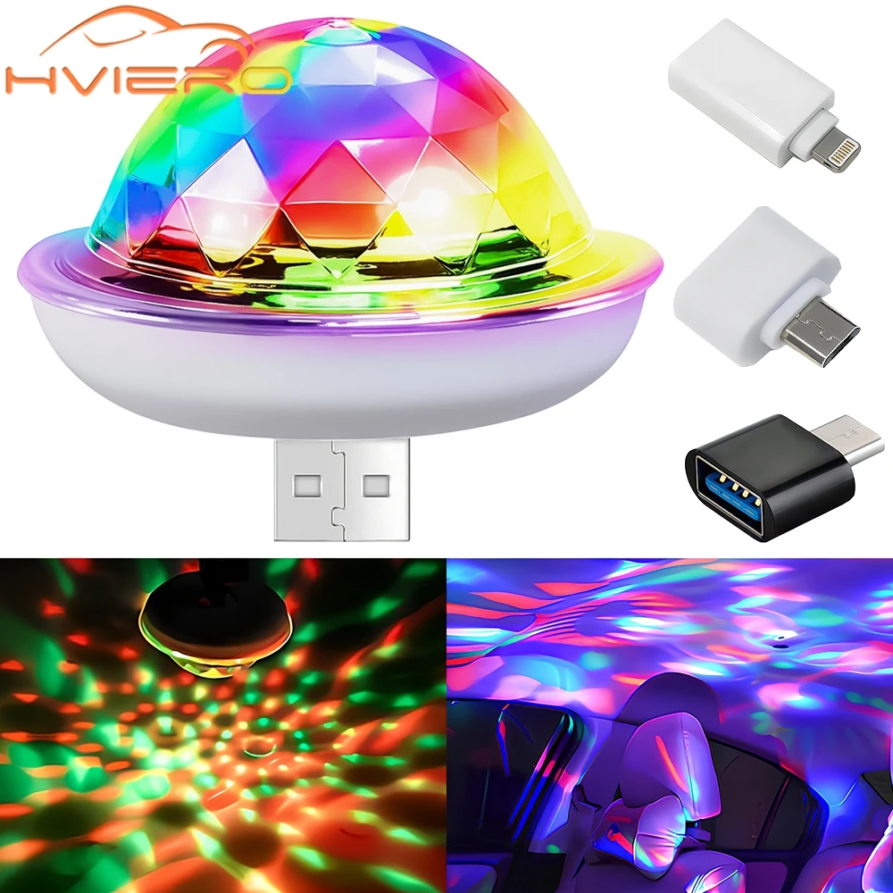 

1PCS Car Led Auto USB Ambient Light DJ RGB Mini Colorful Music Sound USB-C Interface IOS Holiday Party Karaoke Home Welcome Lamp