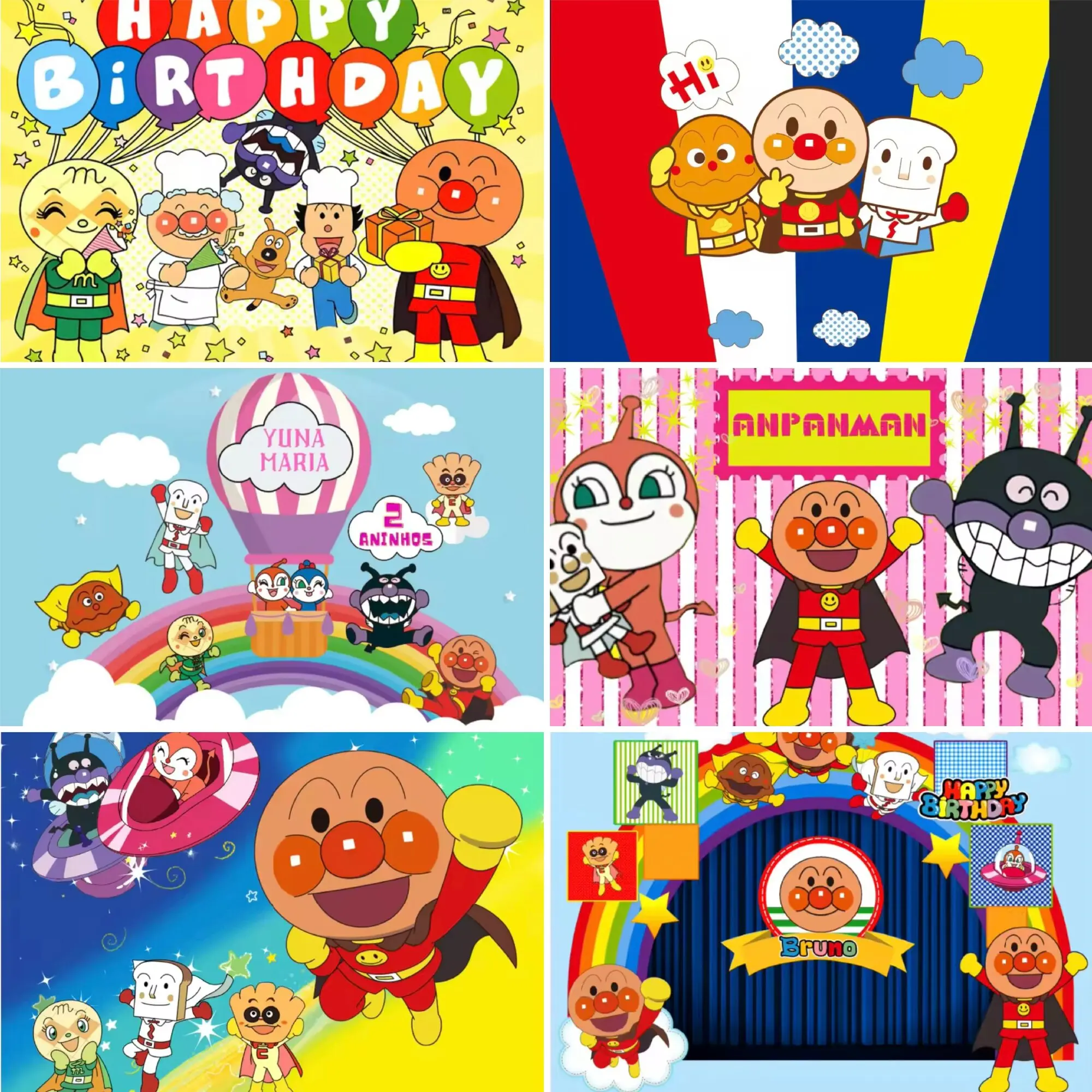 Cartoon Anpanman Photo Backdrop Boy Birthday Baby Shower Party Photography Background Children Rainbow Decorate Studios Props