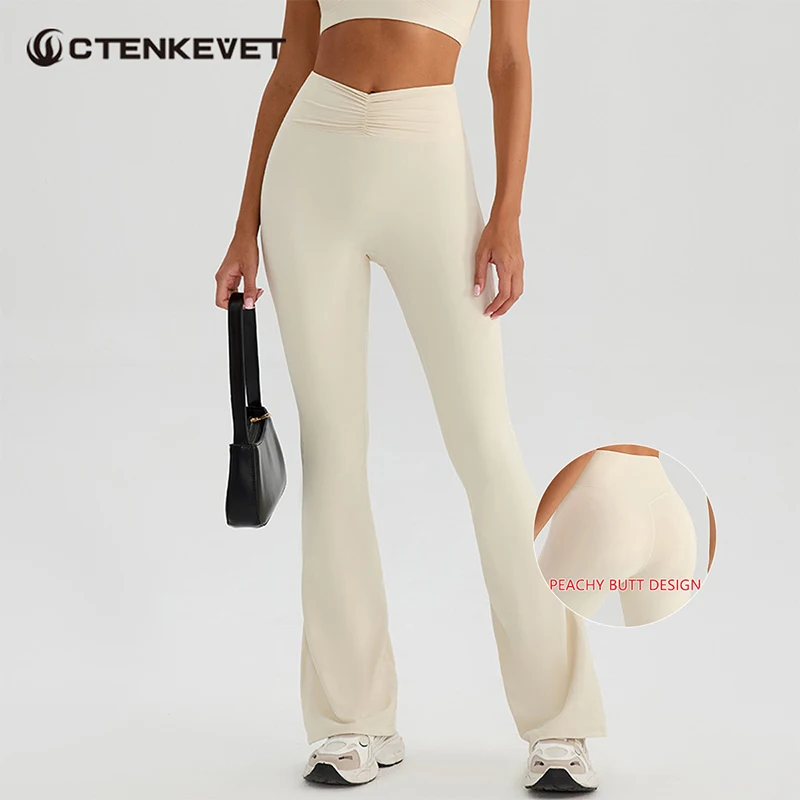 

CtenkevetHigh Waisted Hip Lifting Yoga Pants for Women Flared Tight Training Pants Gym Sports Latin Dance Fall Winter Collection