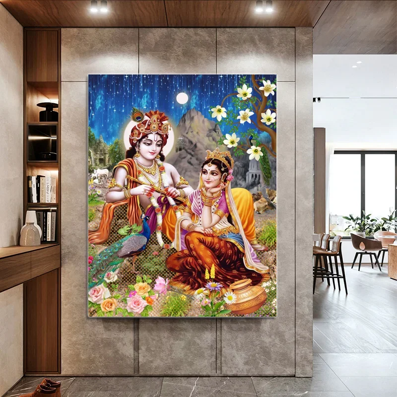 Frameless Canvas Painting Hindu Fashion Religious Prints Wall Posters Living Room,Canvas Paintings, Beauty Girl, Lord God, Moder