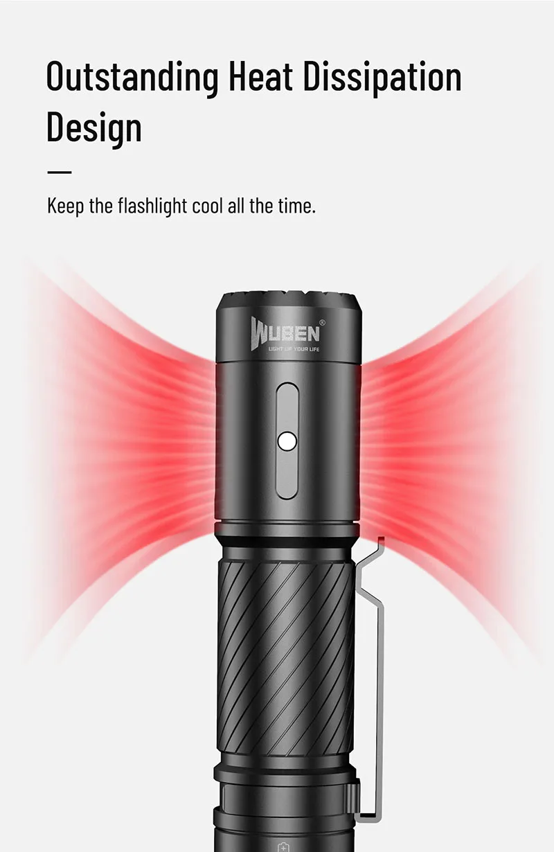 WUBEN C3 Tragbare Outdoor-Taschenlampe, 1200 Lumen, Typ C, wiederaufladbar, EDC, wasserdicht, mit 18650-Akku, für Camping, Jagd – Detail 11