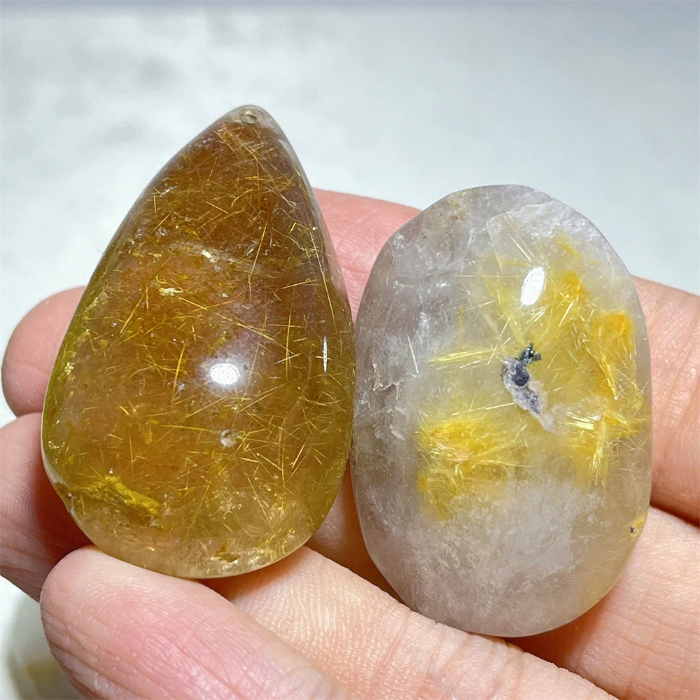 Gold Hair Stone Quartz Crystal Natural Geode Gift Water Drop Specimen Mineral Energy Quartz Gemstone Healing Polished Gem