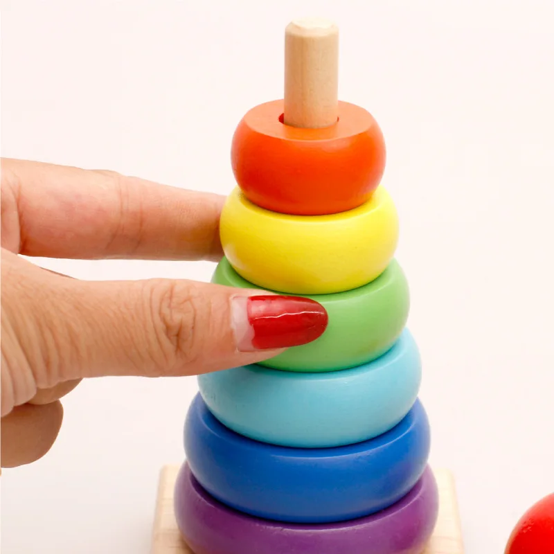 Montessori Wooden Rainbow Stacker Color Recognition & Hand-Eye Coordination Toy for Babies 1-3 Years