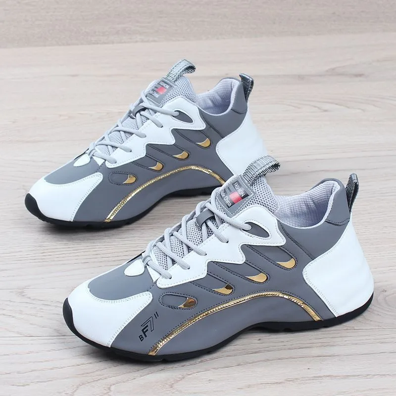 Zapatillas de deporte de cuero suave para Hombre, zapatos deportivos informales de alta calidad, ligeros, transpirables, planos, antideslizantes