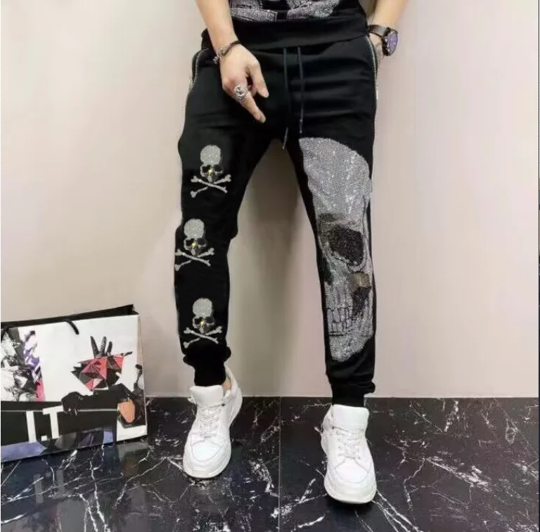

2025 Summer New Rhinestone long pants High Quality Men's Casual Sweatpants