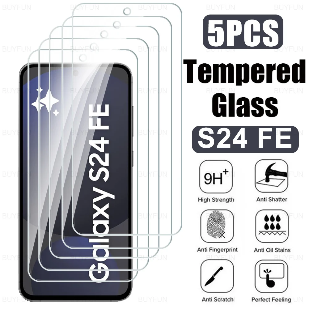 5Pcs Protective Glass Case For Samsung Galaxy S24 FE 5G Tempered Glass Cover Sumsung S24FE SamsungS24FE Samsung Screen Protector