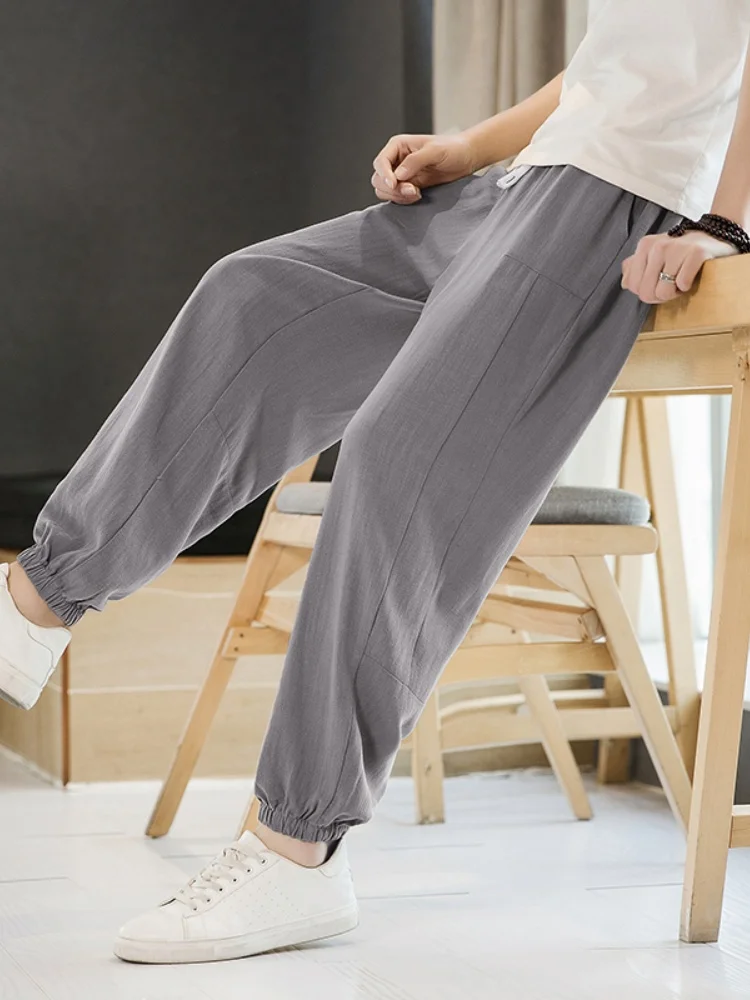 

Men's Summer Thin Loose Linen Harem Pants Wide Waist Casual Trousers Cotton Linen Lantern Pants Breathable Lightweight
