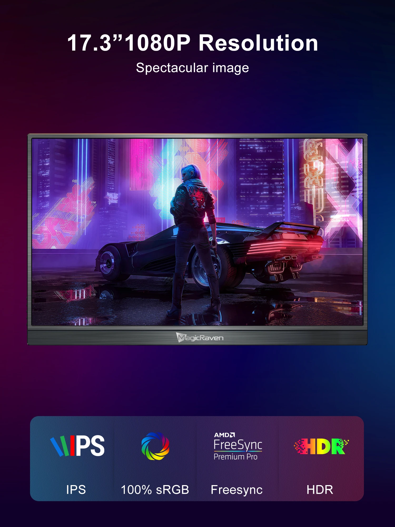 Amoudo 1920x1080P Portable Monitor 17.3 Inch 144 Hz Game Monitor IPS LCD Panel Thin USB Type-C XBOX/Switch/PC Portable Display