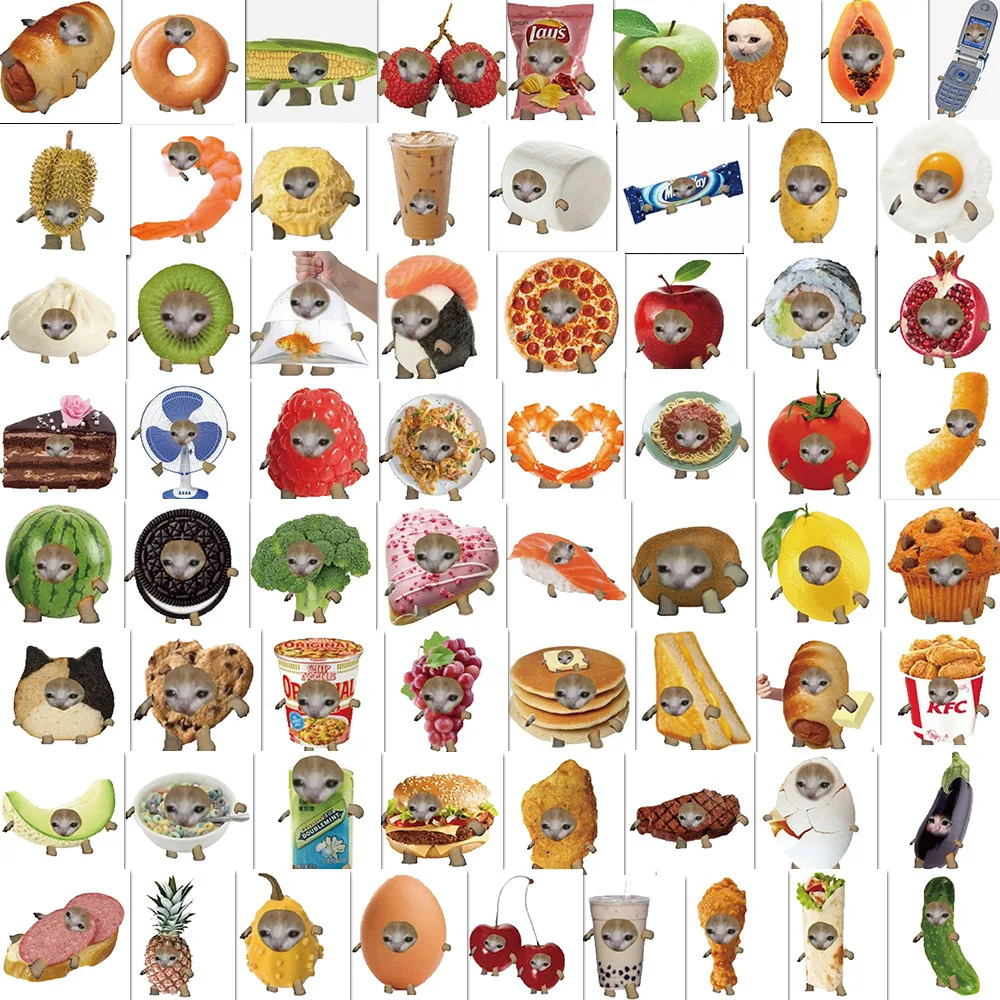 69Pcs Funny Meme Cat And Food Cute Graffiti Stickers For Toy Luggage Laptop Ipad Skateboard Phone Car Stickers Wholesale view 6