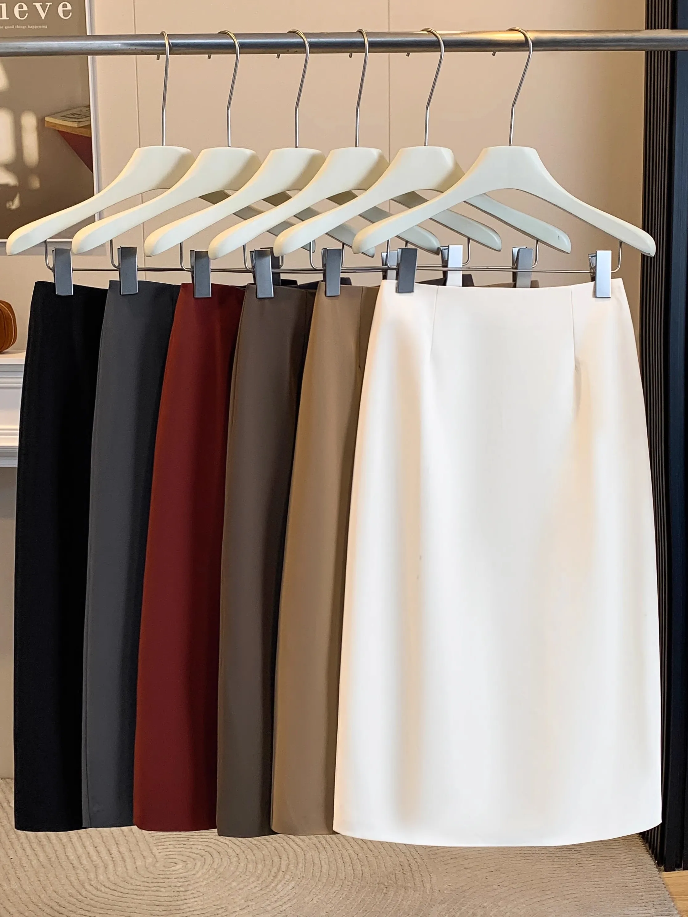 

High Waist A-Line Skirt Women's Suit Summer 2026 Slimming Midi Skirt Back Split Zipper Closure Polyester Fiber