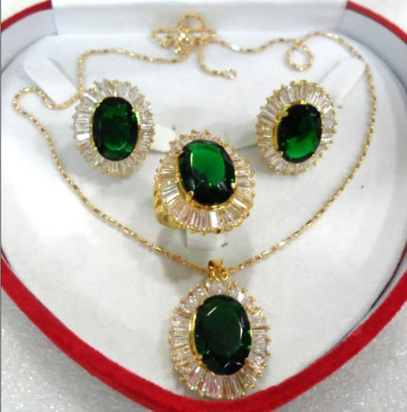

fine 10*14mm green zircon earring pendant ring #7,8,9