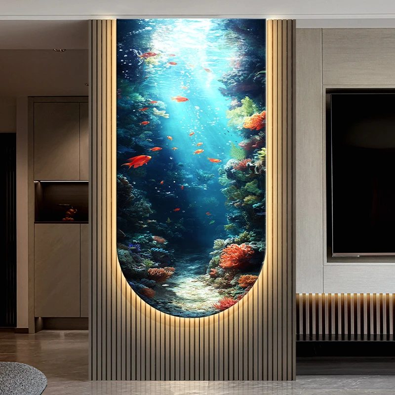 Ocean Bottom World Entrance Decoration Painting Living Room Corridor with Lights Mural Glowing Dolphin Arched Hanging Painting