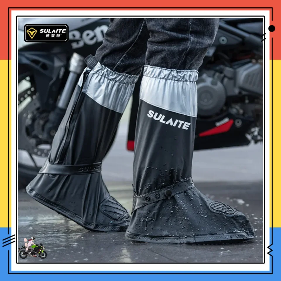 Motorcycle Thickened Anti-Slip Waterproof Rain Boots Shoe Cover Reflective Cycling Shoe Protection Reusable Wear Resistant