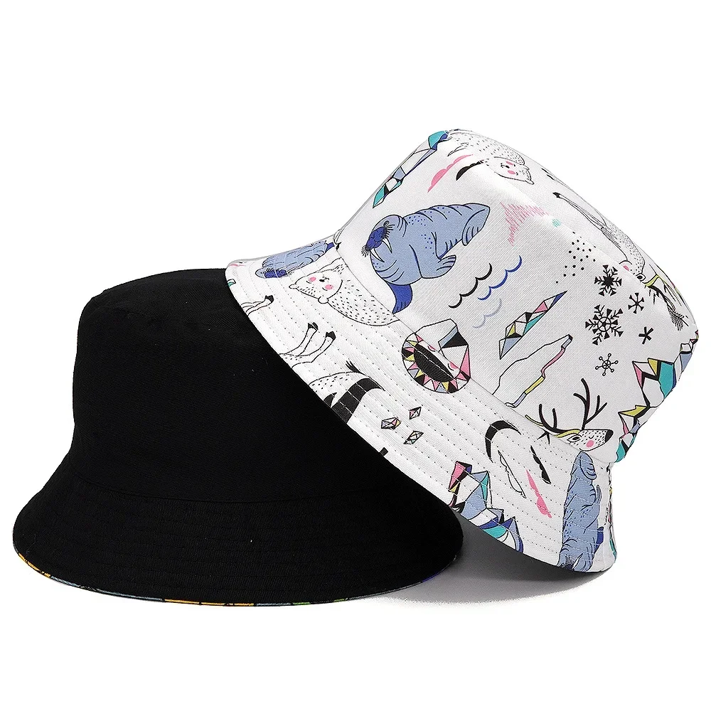 2024 Fashion Bucket Hat Women Double Side Cotton Reversible Sun Protection Cap Men\'s Panama Hat Fisherman Hats