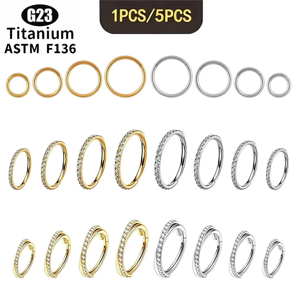 1/5Pcs G23 Titanium Hinged Seamless Earrings Clicker Hoop Ring for Cartilage Helix Septum Daith Tragus Conch Piercing Jewelry