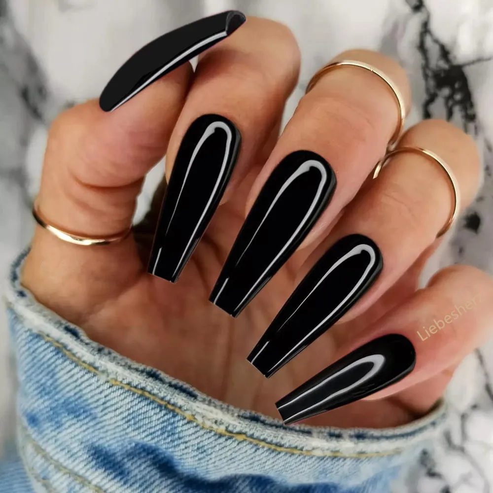 24 pçs brilhante nu longo bailarina caixão unhas falsas imprensa artificial em unhas falsas com cola de geléia diy cobertura completa ferramenta manicure