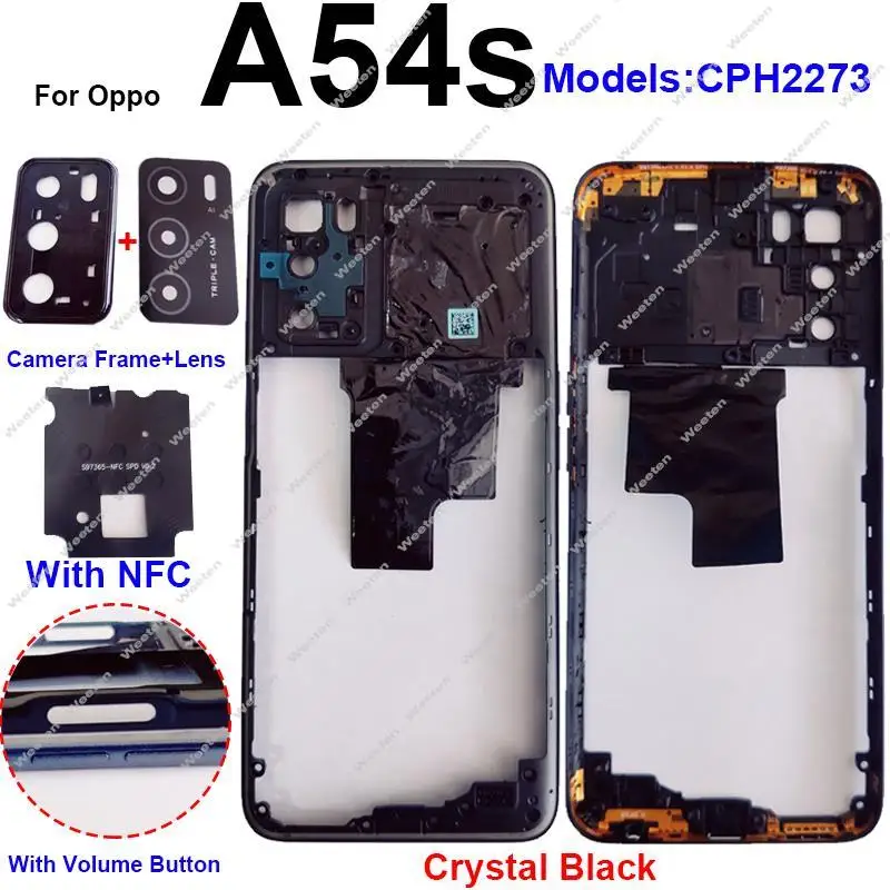 For OPPO A54 A54s 4G 5G Middle Frame Housing Bezel Cover Middle Frame With Side Button Camera Frame Lens Parts