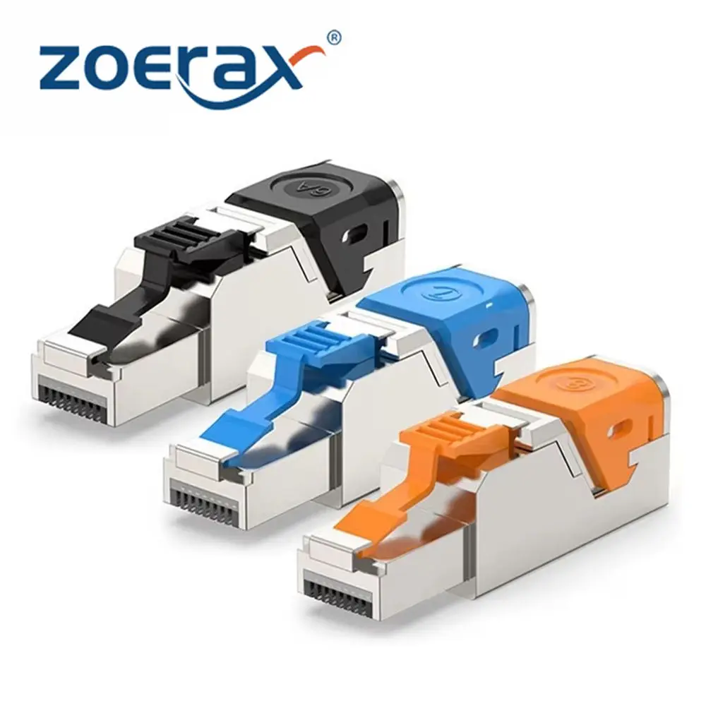 ZoeRax Cat8 Cat7 Cat6A RJ45 Connector 40Gbps Shielded Ethernet Plug Tool-Free Termination for 22-26AWG STP Cable