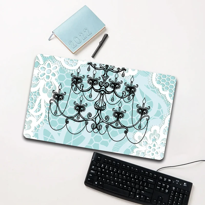 

Light Blue Lace Chandelier Mouse Pad Large Non-slip Waterproof Desk Mat for Laptop Office