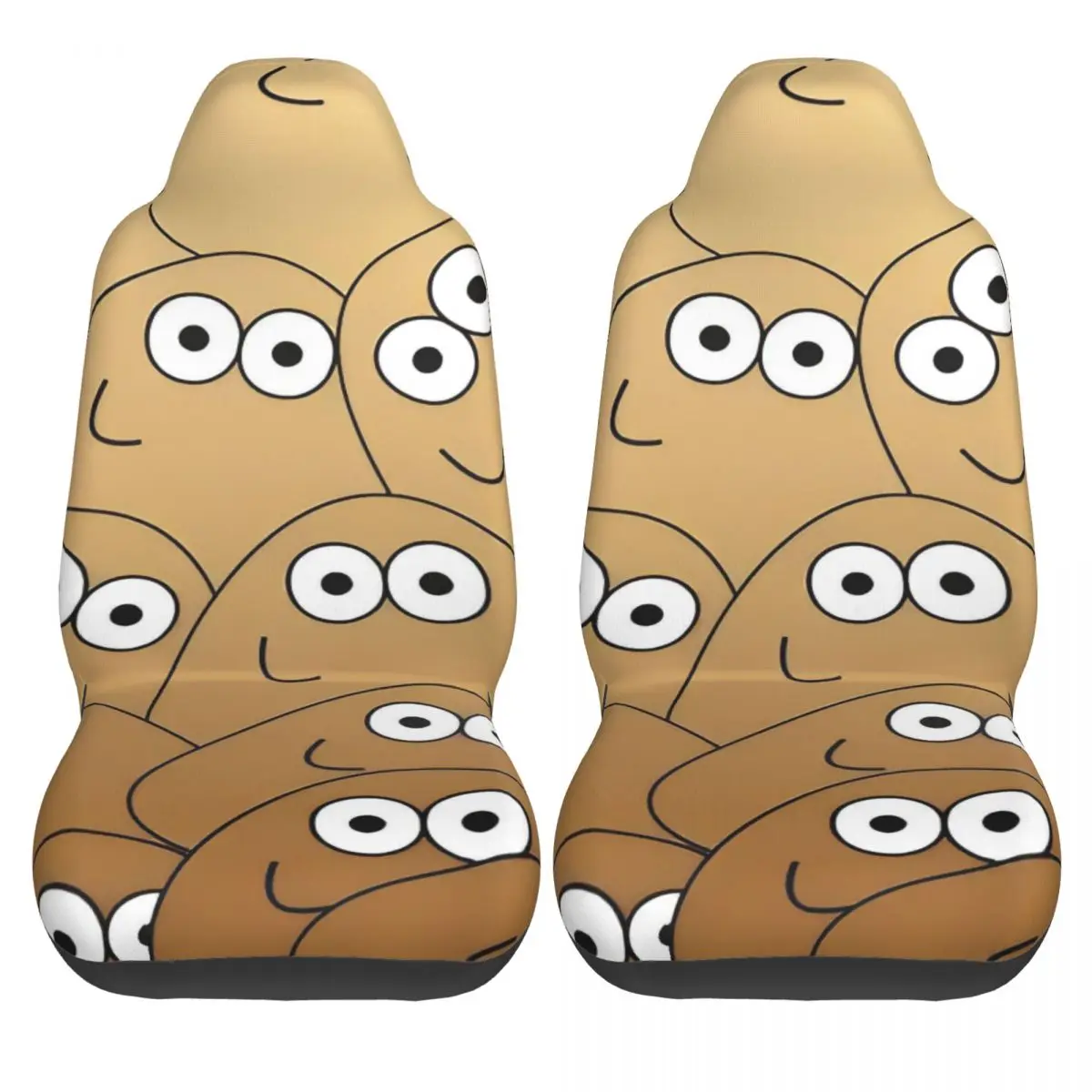 

Pou Cartoon Car Seat Covers Bus Polyester Auto Seat Covers Stretch 2 Pcs Universal Cover
