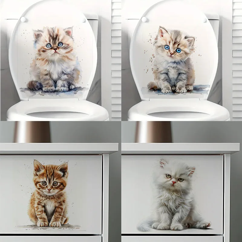 

KT347# Cute Cat Toilet Stickers, Bright Wall for Home, Cabinet, Door,Refrigerator Decoration, Vinyl Car Decals, Art Wallpaper
